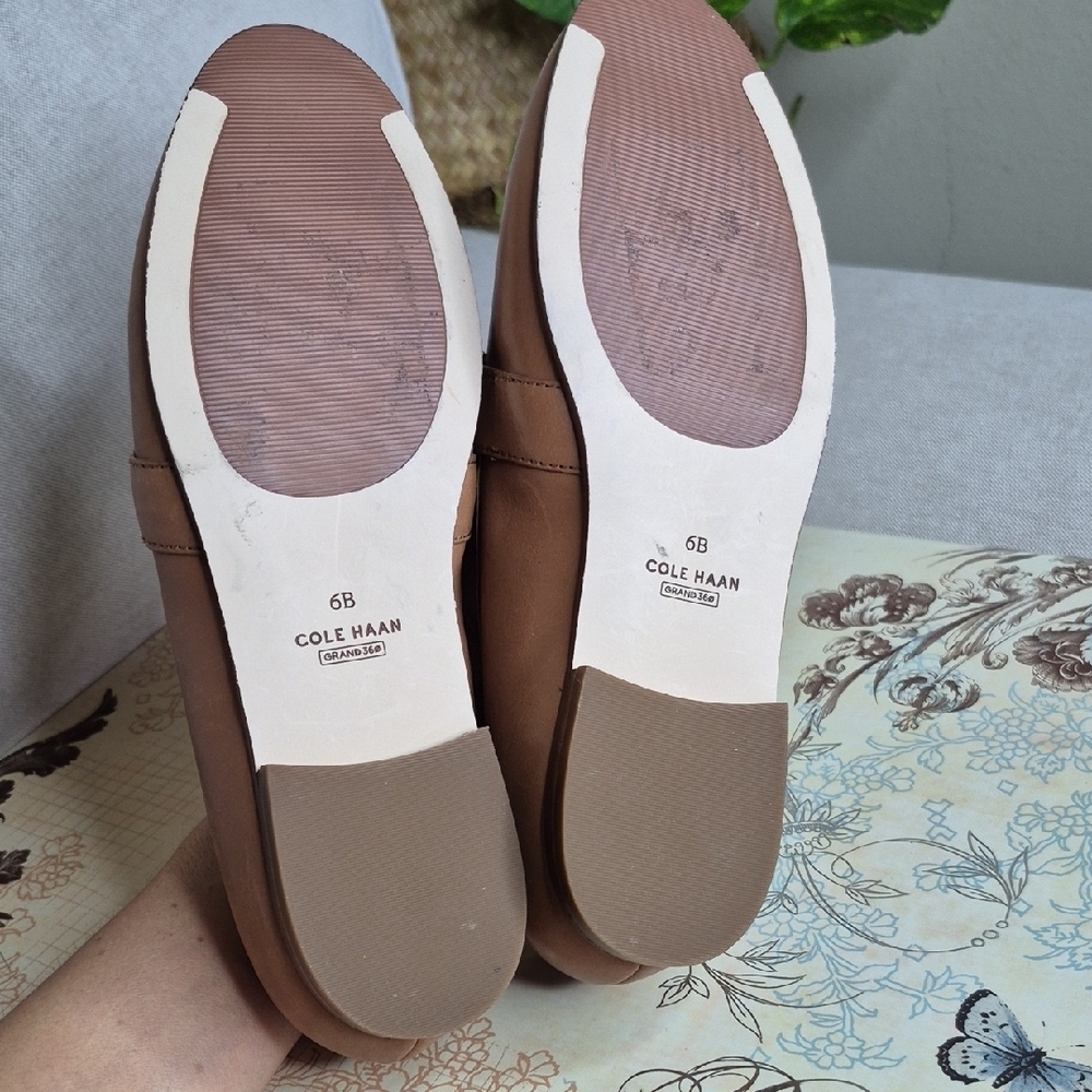 Cole Haan Tan Leather Loafers with Gold Buckle - Picture 3 of 7